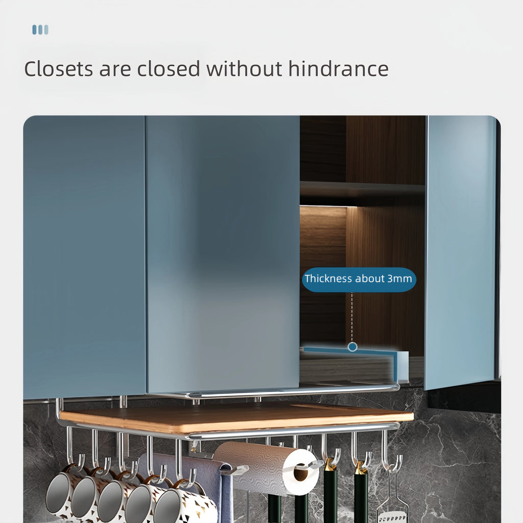 Étagère de Rangement Suspendue en Acier Inoxydable - Porte-Essuie-Tout Ustensiles et Planche à Découper