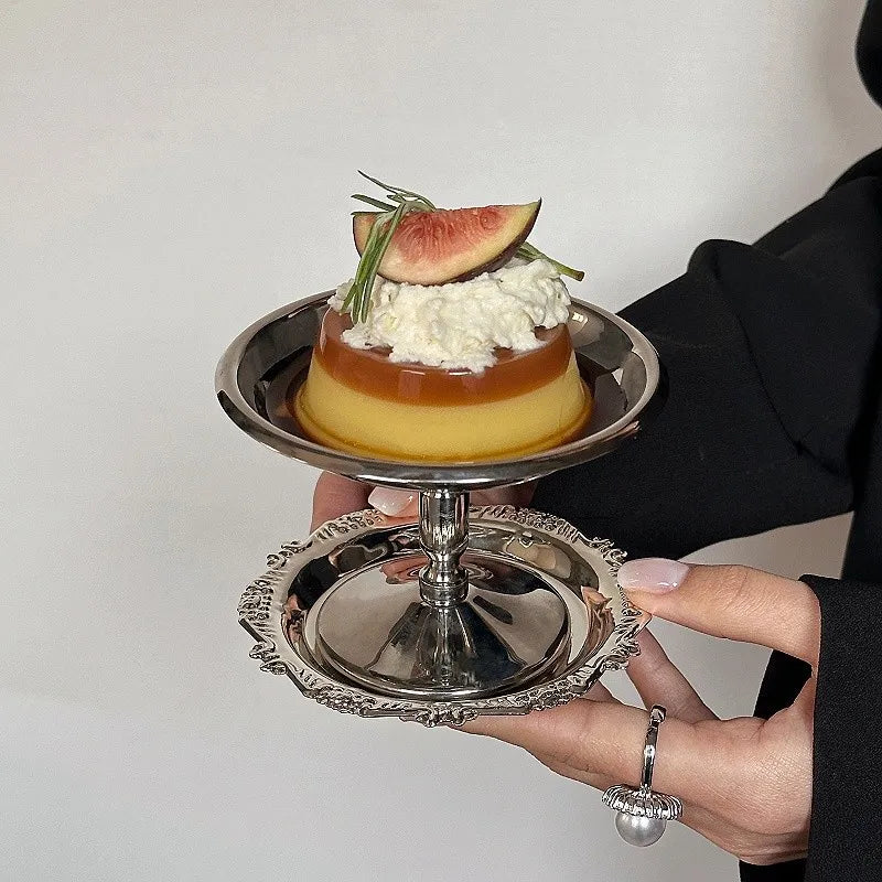 Assiette à dessert en acier inoxydable - Plateau pour gâteaux, glaces, fruits et collations avec présentation élégante