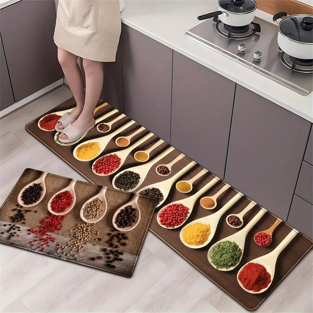 Tapis de Cuisine Motif Ustensiles "Bon Appétit" - Tapis Décoratif Polyester pour Salle à Manger