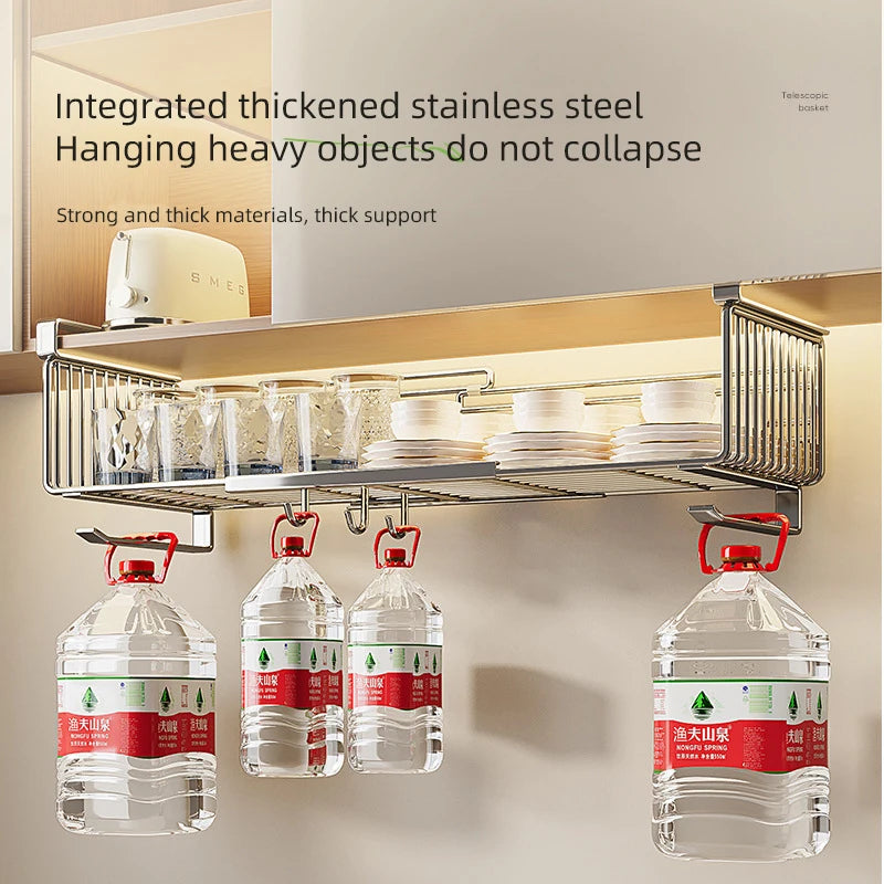 Panier Suspendu Rétractable en Acier Inoxydable - Organisateur Multifonctionnel Cuisine Salle de Bain
