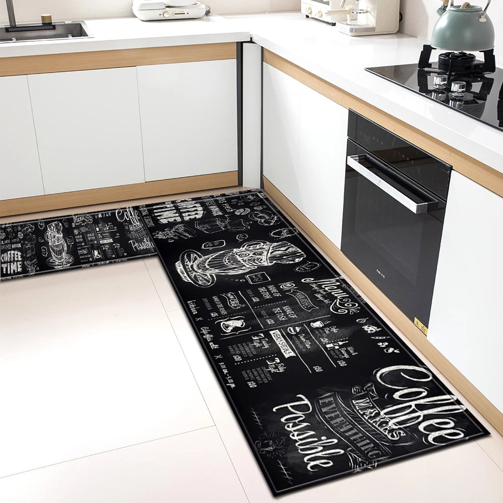 Tapis de Cuisine Motif Café Antidérapant - Tapis Mémoire de Forme Imperméable Polyvalent