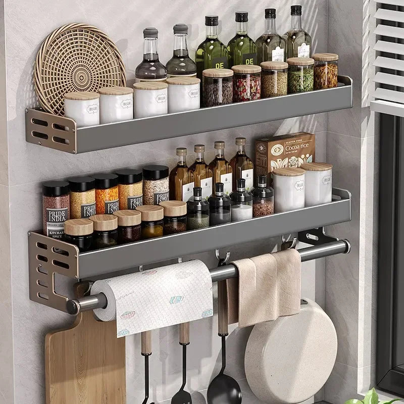 Support Mural pour Condiments 50cm - Étagère Multifonctionnelle avec Distributeur Huile Vinaigre Métal