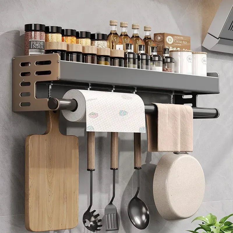 Support Mural pour Condiments 50cm - Étagère Multifonctionnelle avec Distributeur Huile Vinaigre Métal