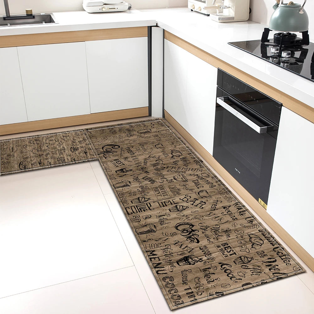 Tapis de Cuisine Motif Café Antidérapant - Tapis Mémoire de Forme Imperméable Polyvalent