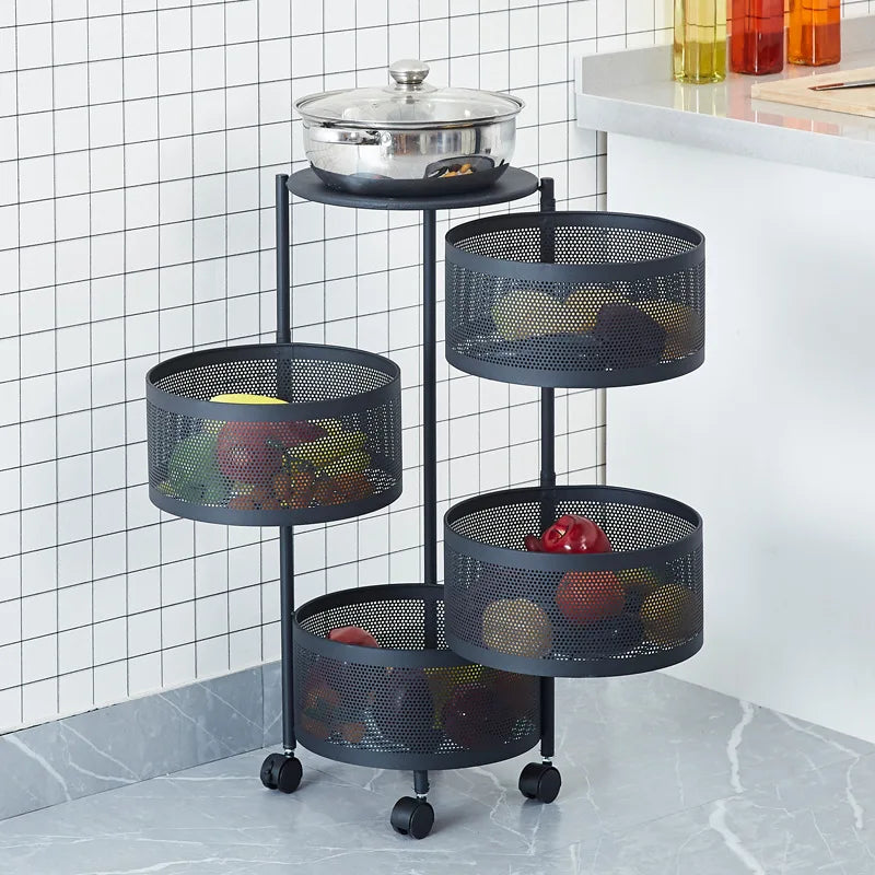 Étagère Rotative Multi-Niveaux Sol-Plafond pour Fruits - Panier Rangement Cuisine XMSJ 5 Étages