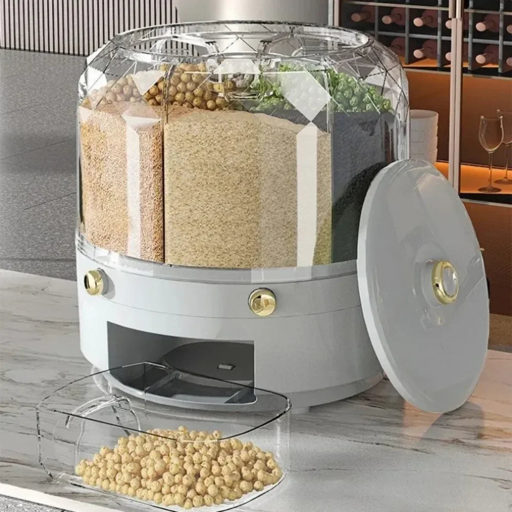 Boîte de rangement de cuisine, distributeur de riz rotatif à 360°, distributeur de céréales sèches hermétique, récipient alimentaire étanche à l'humidité