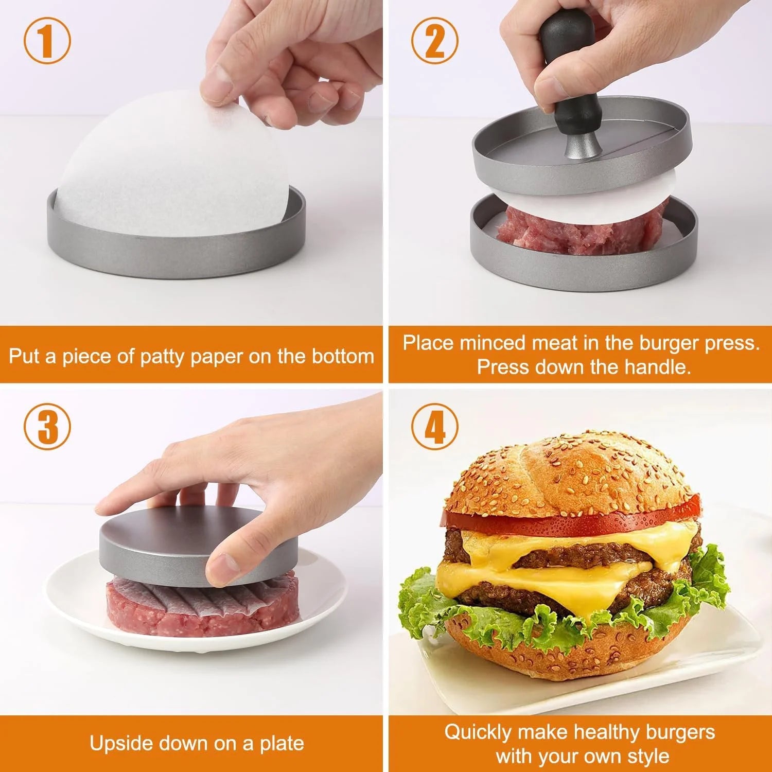 Presse à Hamburger en Aluminium - Outil pour Former des Galettes de Viande BBQ Grill