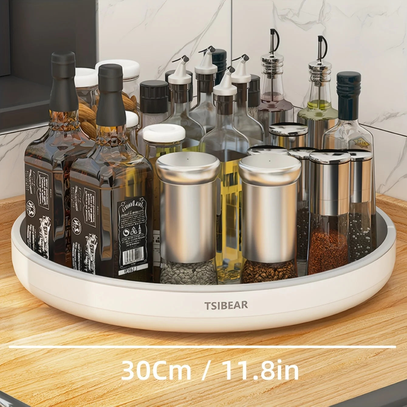 Plateau Tournant Épices 360° avec Étagères Coulissantes - Organisateur Rotatif Compact 30cm