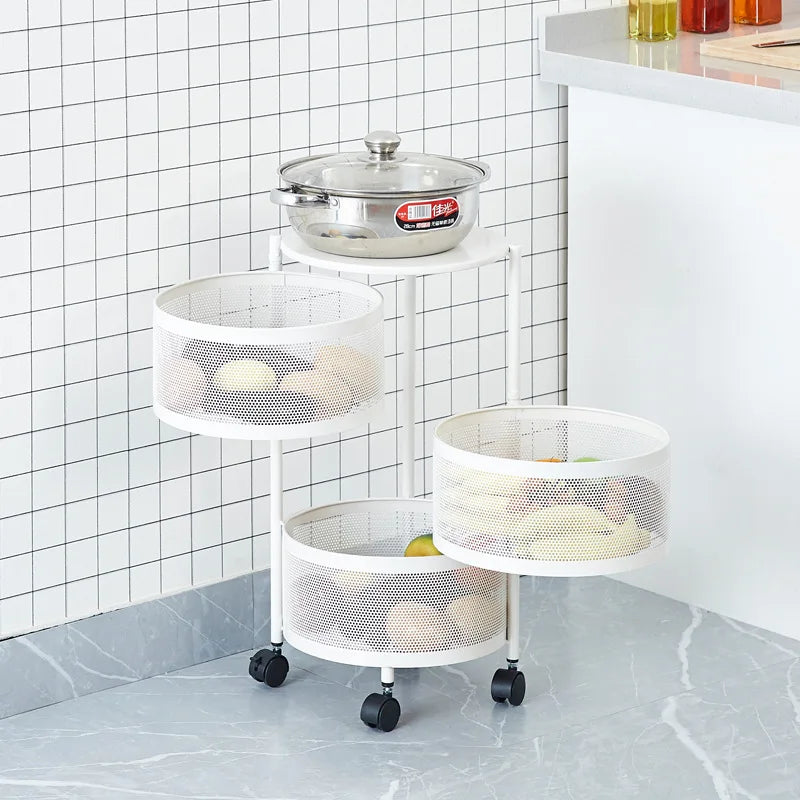 Étagère Rotative Multi-Niveaux Sol-Plafond pour Fruits - Panier Rangement Cuisine XMSJ 5 Étages