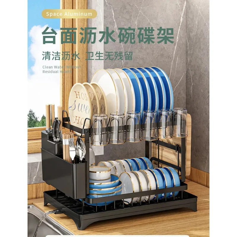Égouttoir à Vaisselle Multifonctionnel – Étagère de Comptoir pour Assiettes, Baguettes et Ustensiles
