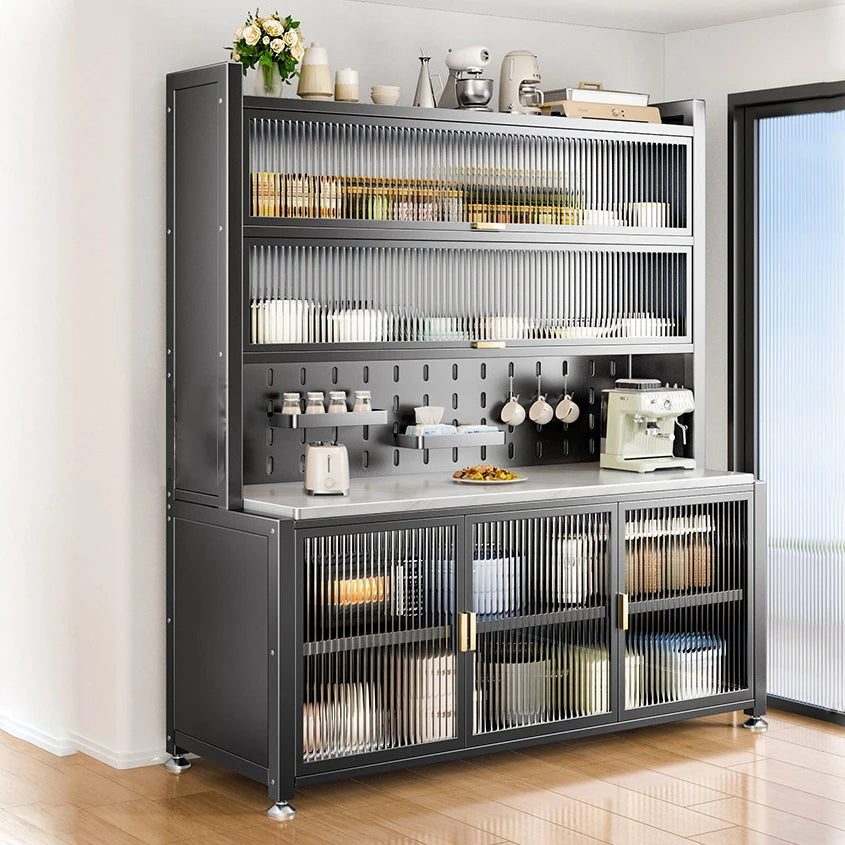 Meuble de Rangement Cuisine Multifonctionnel Anti-Poussière 2m - Armoire Latérale avec Four Gris