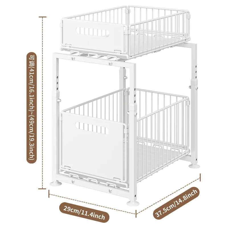 Étagère de Rangement Coulissante Double Couche pour Placard - Panier Organisateur Épices Métal Noir