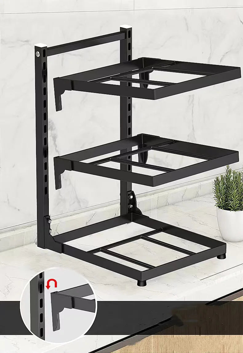 Support de Rangement Multicouche Réglable pour Casseroles - Organisateur Armoire Cuisine Noir