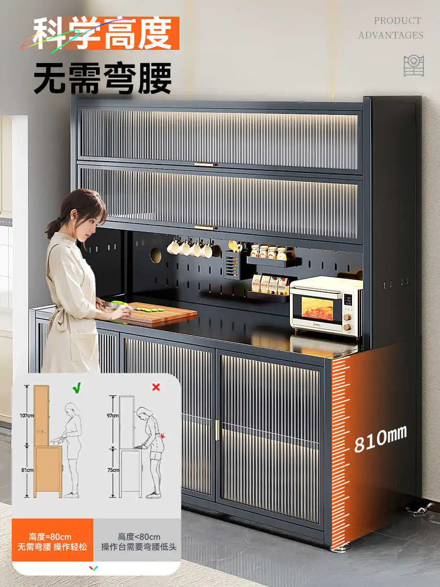 Meuble de Rangement Cuisine Multifonctionnel Anti-Poussière 2m - Armoire Latérale avec Four Gris