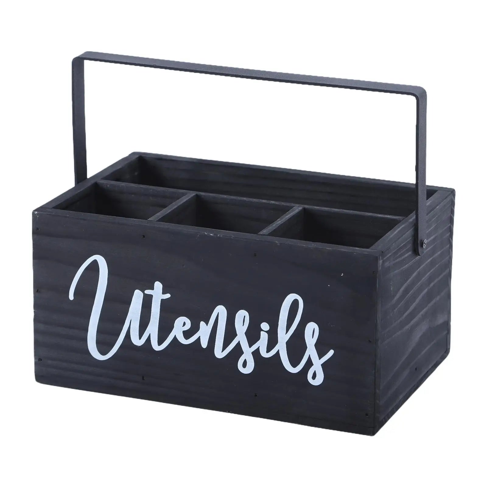 Porte-Ustensiles en Bois Style Campagnard avec 4 Compartiments - Organisateur Rustique pour Comptoir