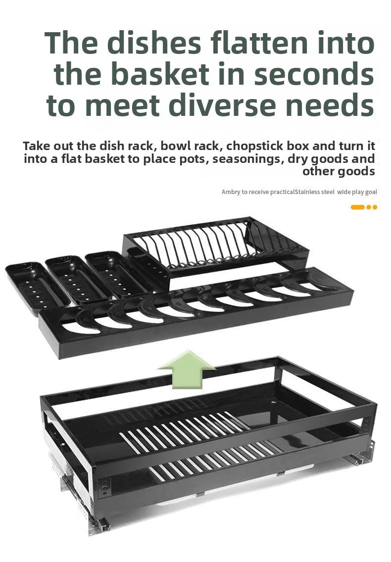 Panier Double Couche en Acier Inoxydable pour Armoire de Cuisine - Organisateur Coulissant XMSJ