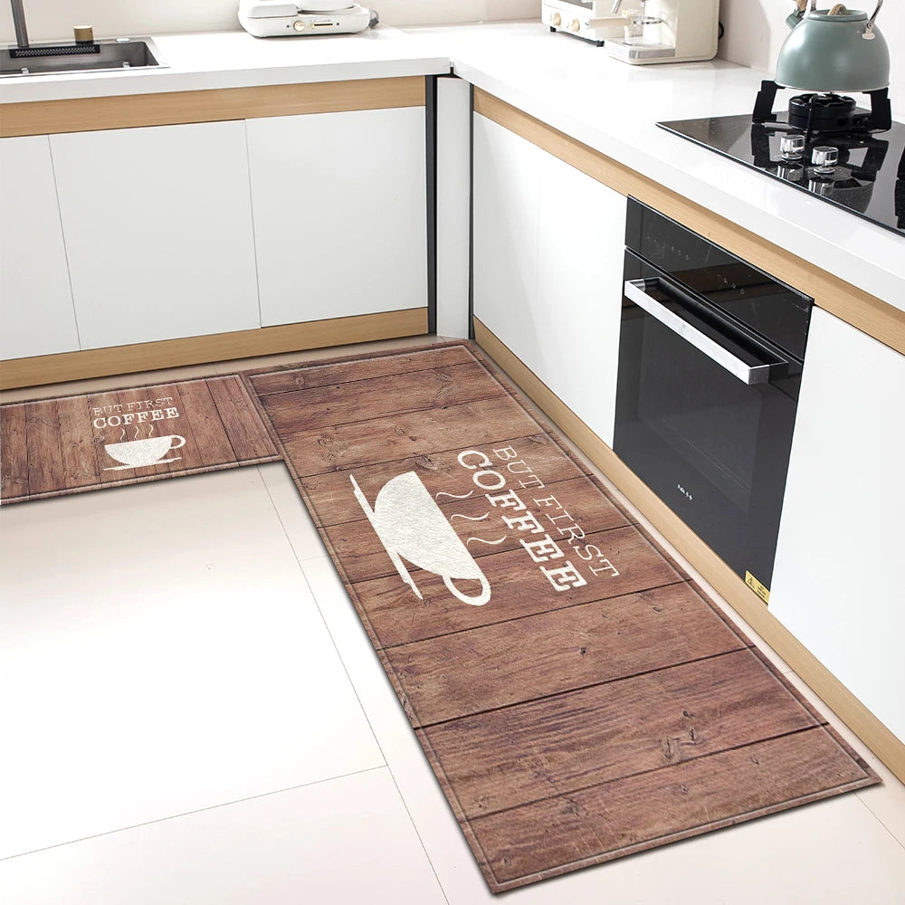 Tapis de Cuisine Motif Café Antidérapant - Tapis Mémoire de Forme Imperméable Polyvalent
