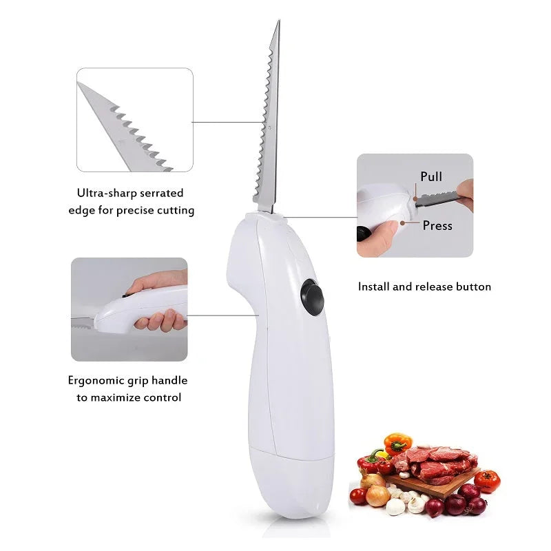 Couteau Électrique Sans Fil Rechargeable - Couteau à Viande Portable en Acier Inoxydable pour Cuisine