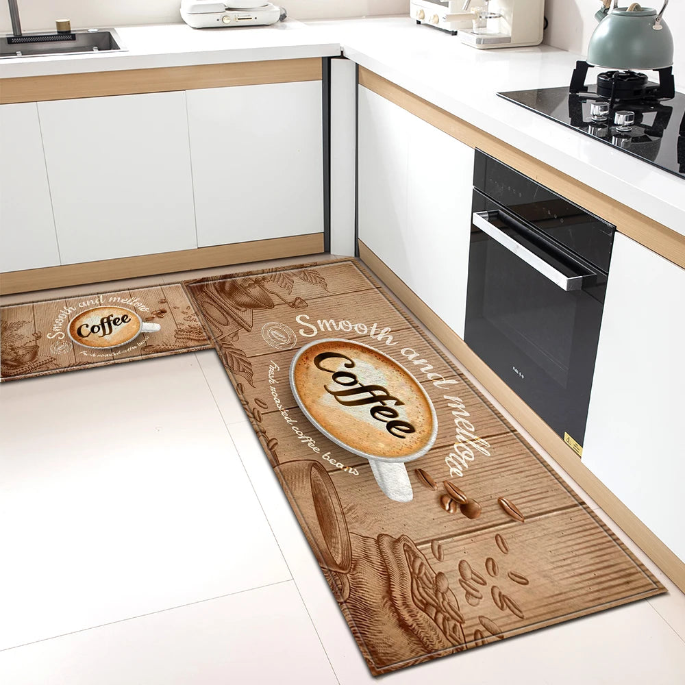 Tapis de Cuisine Motif Café Antidérapant - Tapis Mémoire de Forme Imperméable Polyvalent