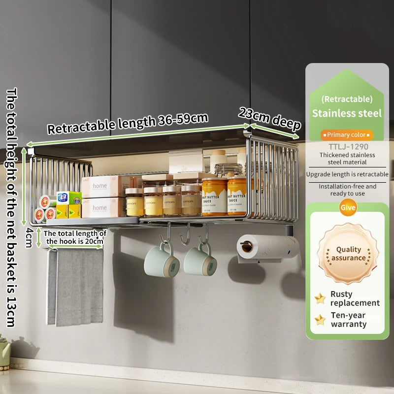 Panier Suspendu Rétractable en Acier Inoxydable - Organisateur Multifonctionnel Cuisine Salle de Bain