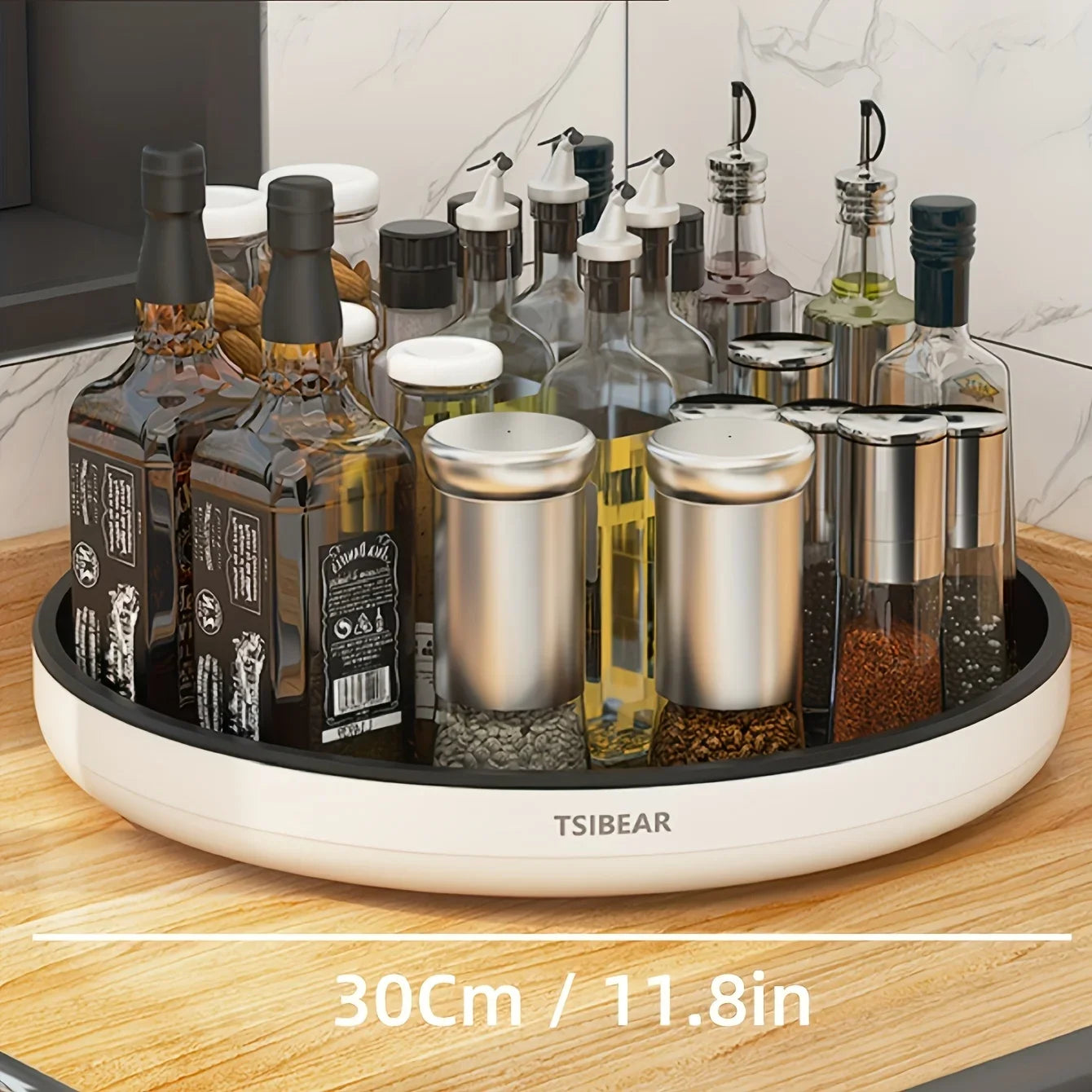 Plateau Tournant Épices 360° avec Étagères Coulissantes - Organisateur Rotatif Compact 30cm