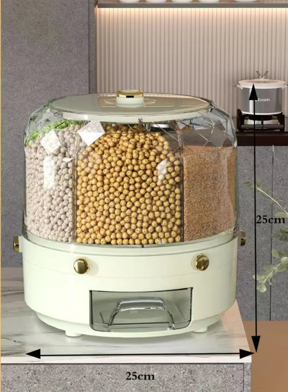 Boîte de rangement de cuisine, distributeur de riz rotatif à 360°, distributeur de céréales sèches hermétique, récipient alimentaire étanche à l'humidité