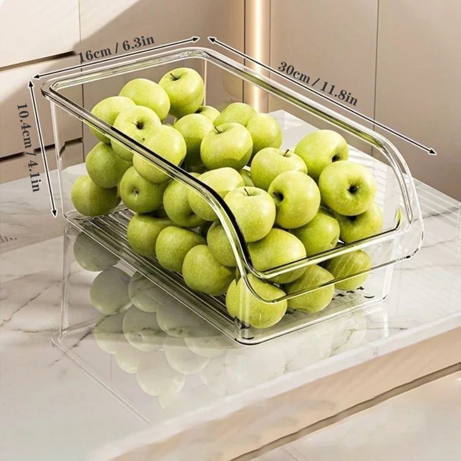Organisateur de Réfrigérateur Transparent avec Plateau Égouttoir - Bac Rangement Fruits Légumes