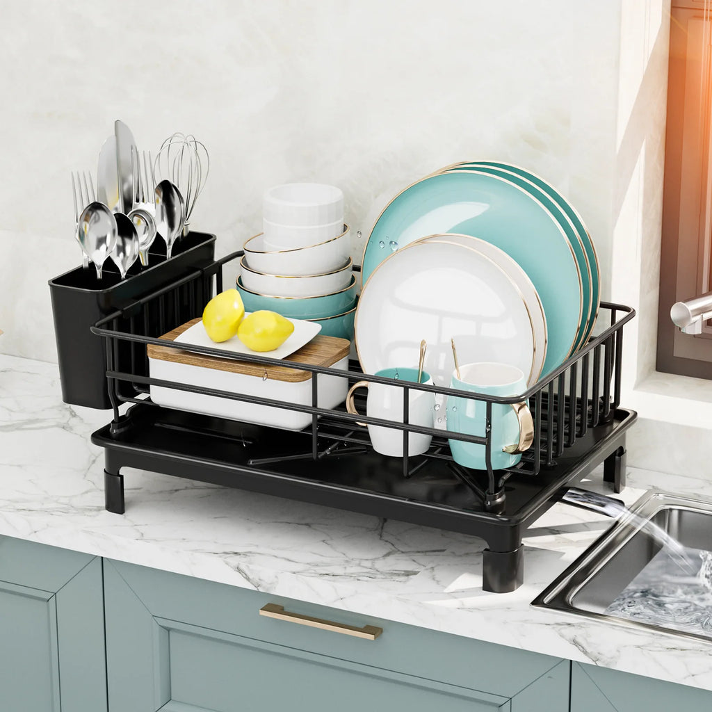 Organisateur de Cuisine Multifonctionnel - Égouttoir à Vaisselle Empilable pour Comptoir avec Rangement