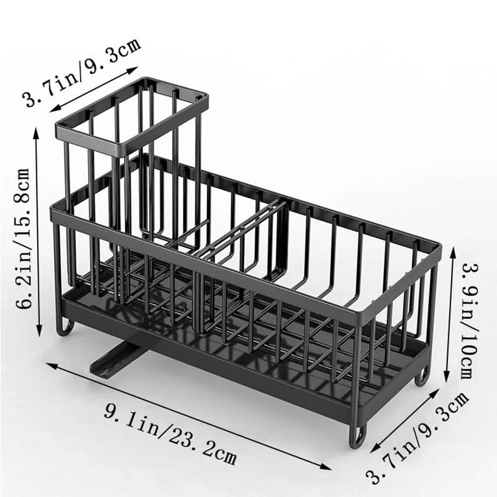 Organisateur d'Évier avec Porte-Éponge et Porte-Brosse - Panier Rangement Évier Métal Noir