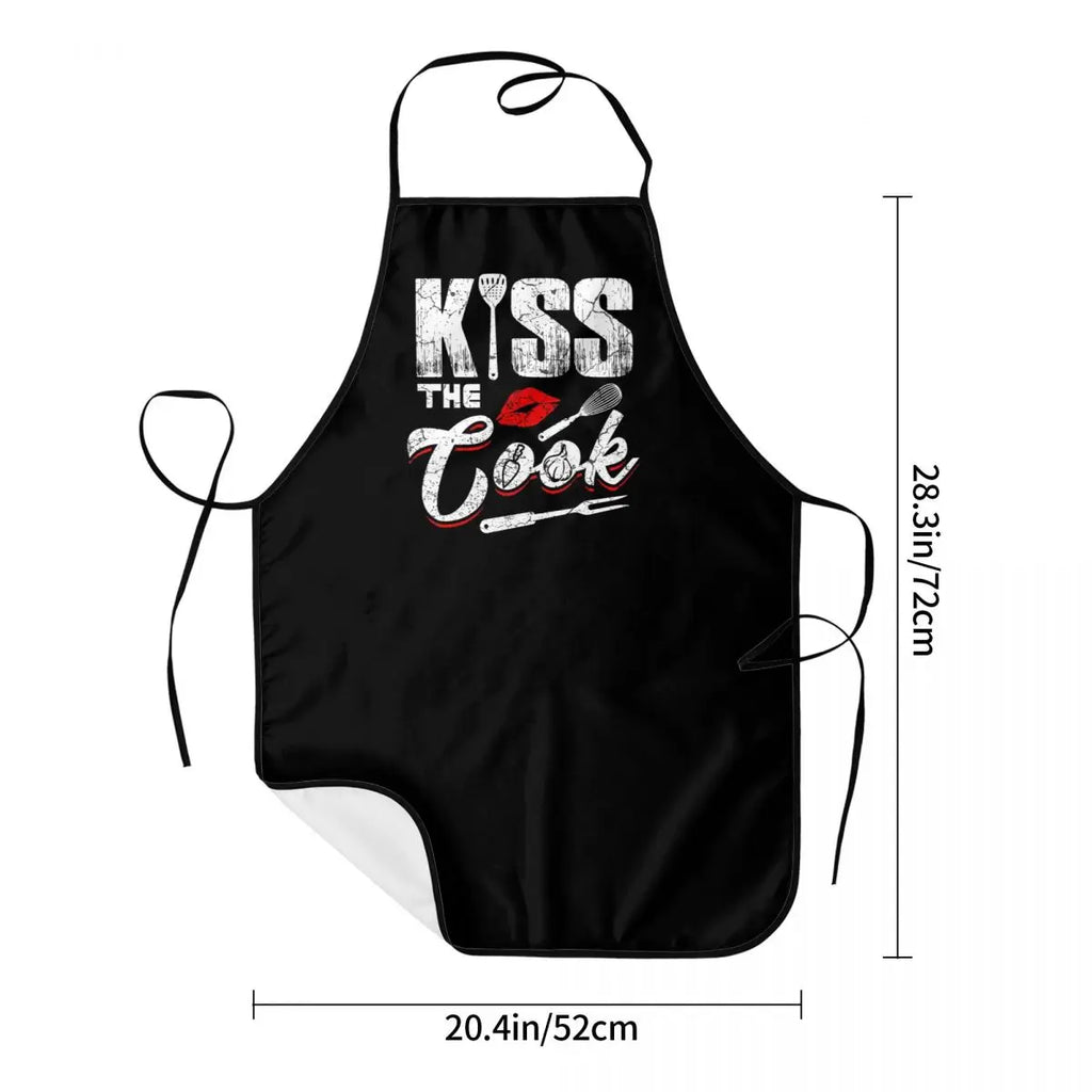 Tablier Rétro "Kiss The Cook" - Tablier de Cuisine Unisexe en Tissu Oxford