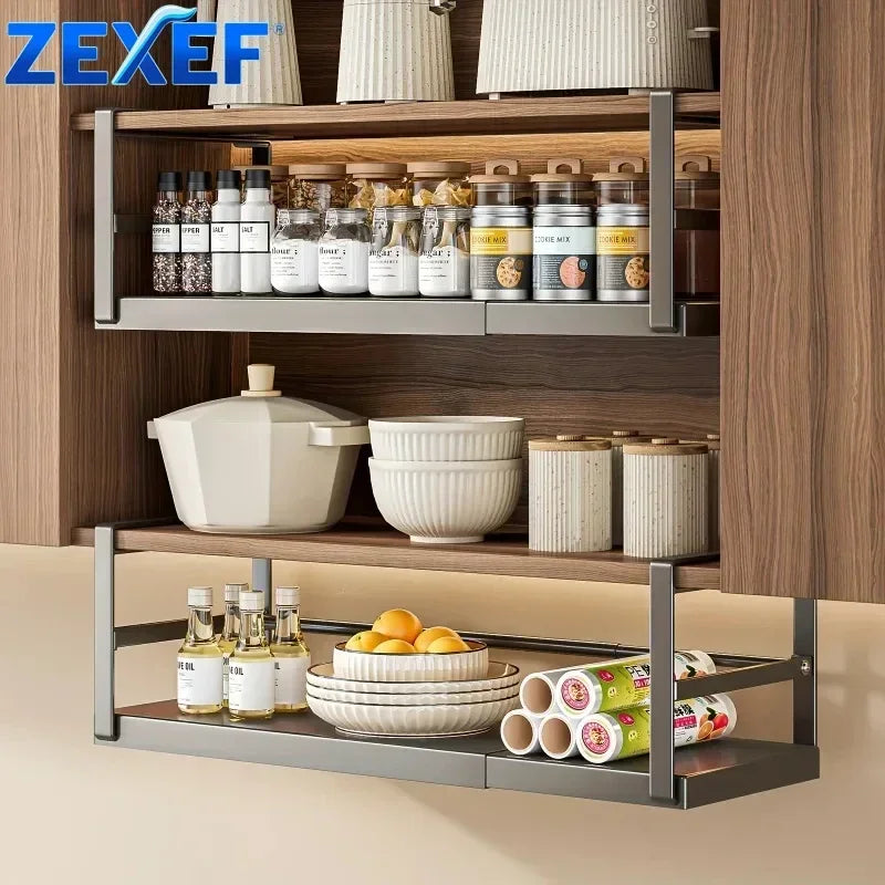 Étagère à Épices Réglable en Métal – Support Suspendu pour Armoire de Cuisine, Noir ou Blanc