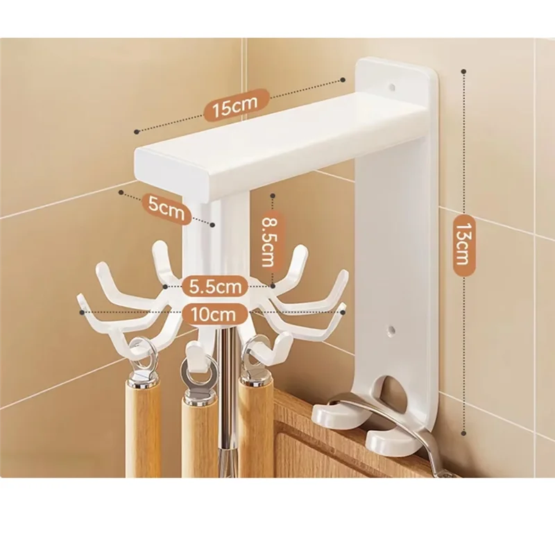 Support Mural pour Ustensiles de Cuisine avec 10 Pinces Rotatives - Porte-Ustensiles Multifonctionnel