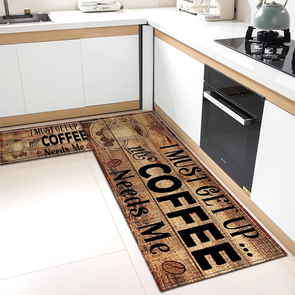 Tapis de Cuisine Motif Café Antidérapant - Tapis Mémoire de Forme Imperméable Polyvalent