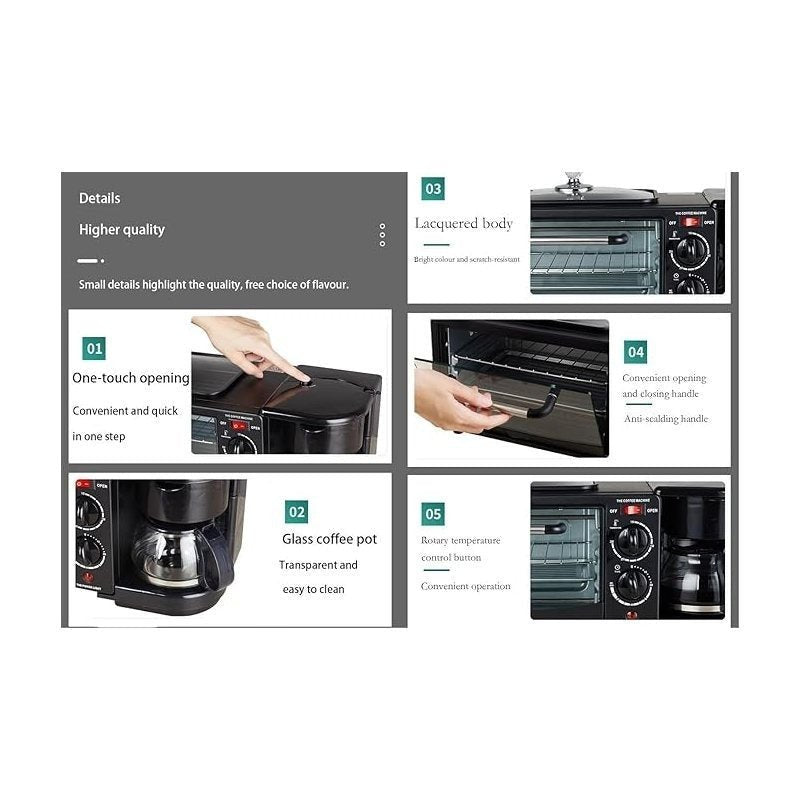 Appareil Cuisine 3 - en - 1 Multifonction 1200W - Grill, Four à Contrôle Précis et Cafetière Rapide pour Petits - Déjeuners Express - Cuisine Chez Nadine