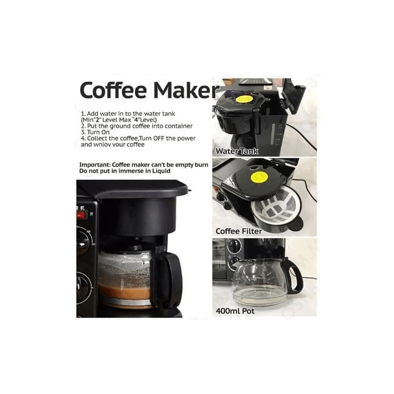 Appareil Cuisine 3 - en - 1 Multifonction 1200W - Grill, Four à Contrôle Précis et Cafetière Rapide pour Petits - Déjeuners Express - Cuisine Chez Nadine