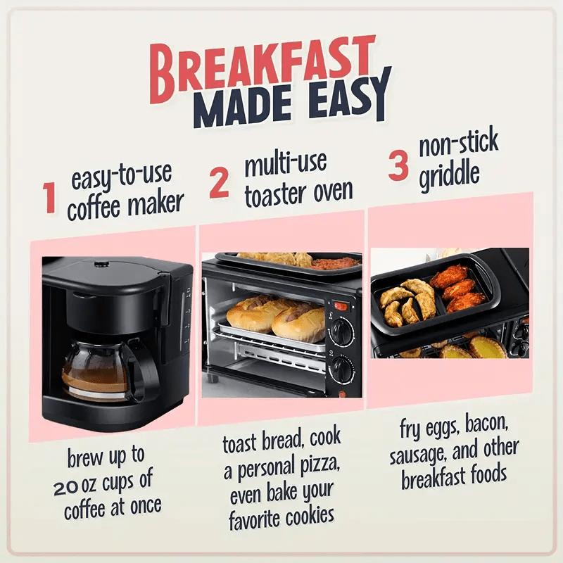 Appareil Cuisine 3 - en - 1 Multifonction 1200W - Grill, Four à Contrôle Précis et Cafetière Rapide pour Petits - Déjeuners Express - Cuisine Chez Nadine