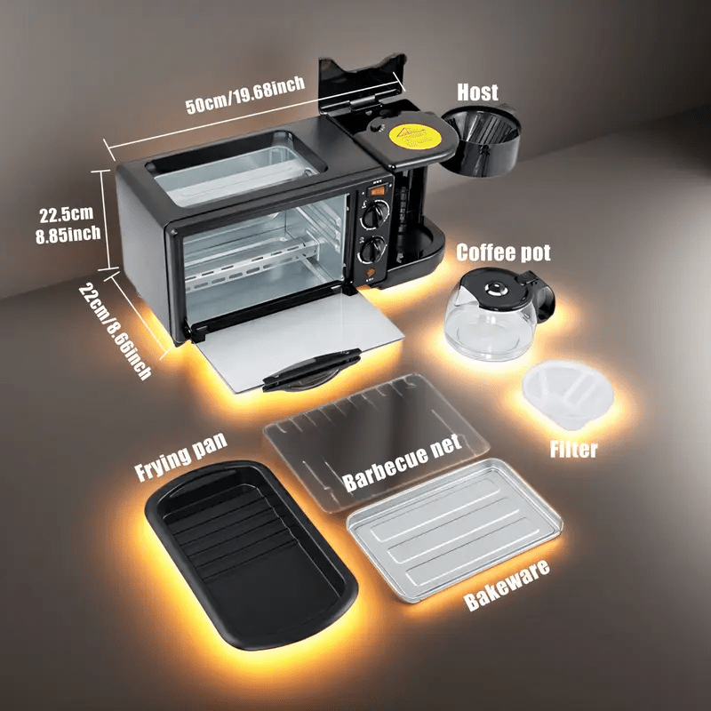 Appareil Cuisine 3 - en - 1 Multifonction 1200W - Grill, Four à Contrôle Précis et Cafetière Rapide pour Petits - Déjeuners Express - Cuisine Chez Nadine