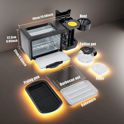 Appareil Cuisine 3 - en - 1 Multifonction 1200W - Grill, Four à Contrôle Précis et Cafetière Rapide pour Petits - Déjeuners Express - Cuisine Chez Nadine