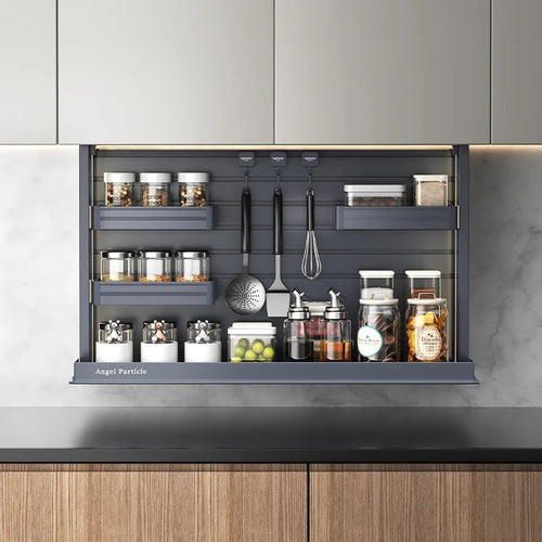 Armoire de cuisine électrique à hauteur ajustable - Système de levage intelligent tactile - Rangement multifonction moderne en alliage d'aluminium - Cuisine Chez Nadine