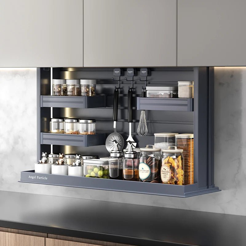 Armoire de cuisine électrique à hauteur ajustable - Système de levage intelligent tactile - Rangement multifonction moderne en alliage d'aluminium - Cuisine Chez Nadine