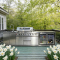 Armoire de Cuisine Extérieure Mobile en Acier Inoxydable 304 - Avec Grill, Plaque de Cuisson, Évier et Réfrigérateur sur Roulettes pour Patio Jardin - Cuisine Chez Nadine