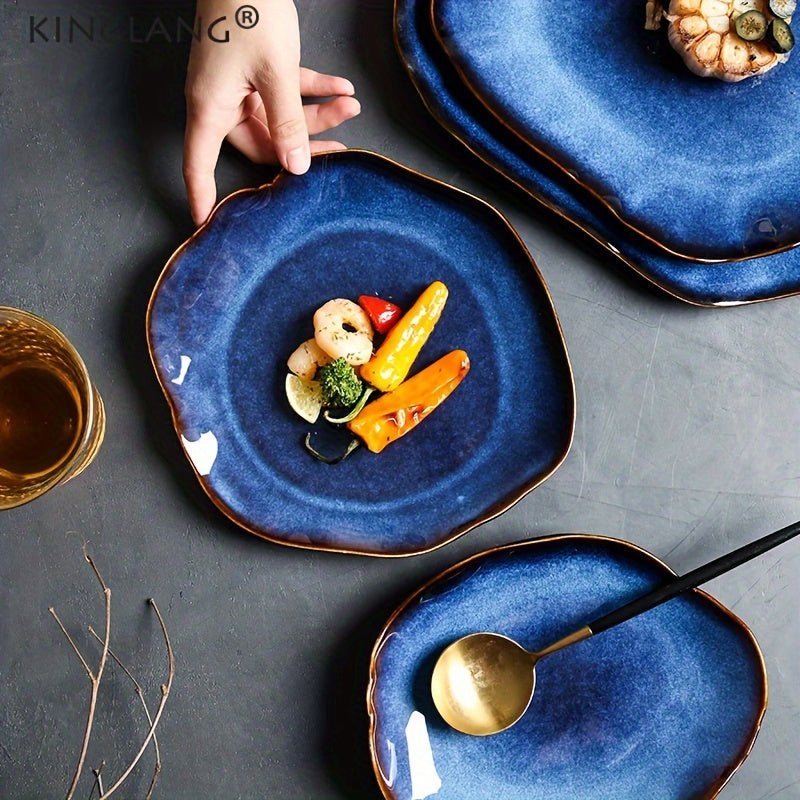 Assiette à Dessert Céramique KINGLANG Design Européen Bleu Floral - Cuisine Chez Nadine