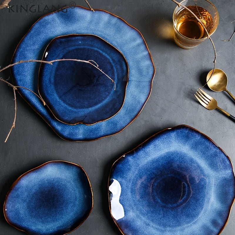Assiette à Dessert Céramique KINGLANG Design Européen Bleu Floral - Cuisine Chez Nadine