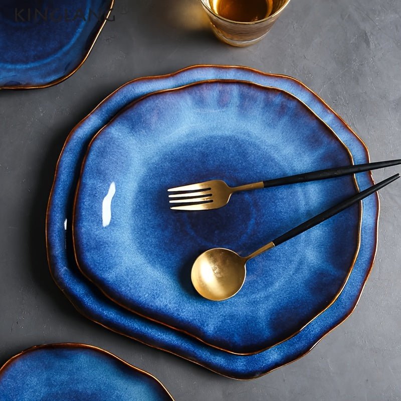 Assiette à Dessert Céramique KINGLANG Design Européen Bleu Floral - Cuisine Chez Nadine