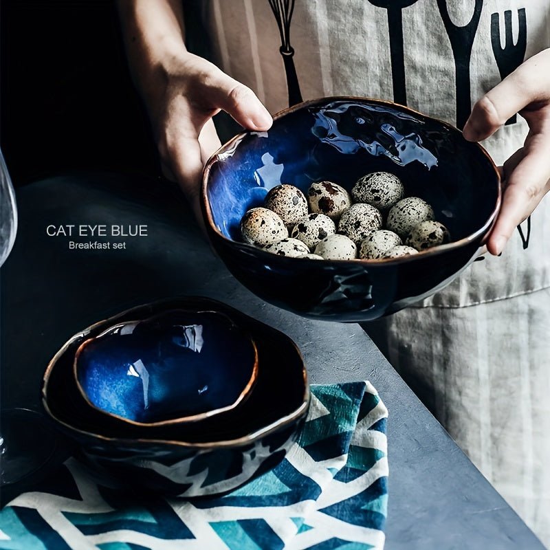 Assiette à Dessert Céramique KINGLANG Design Européen Bleu Floral - Cuisine Chez Nadine