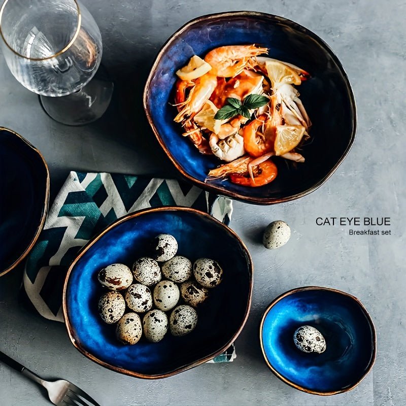 Assiette à Dessert Céramique KINGLANG Design Européen Bleu Floral - Cuisine Chez Nadine