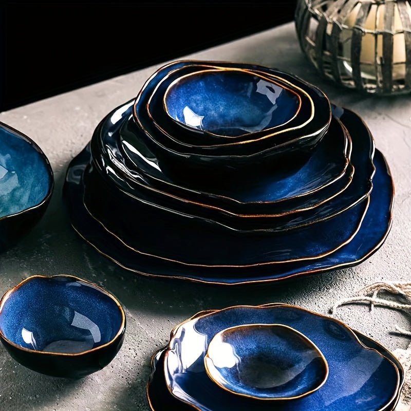Assiette à Dessert Céramique KINGLANG Design Européen Bleu Floral - Cuisine Chez Nadine