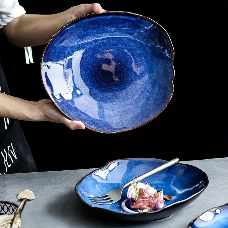Assiette à Dessert Céramique KINGLANG Design Européen Bleu Floral - Cuisine Chez Nadine
