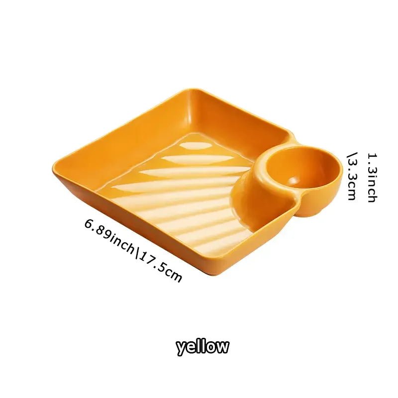 Assiette carrée avec compartiment à sauce - Plateau pour dumplings, sushis, fruits et desserts - Cuisine Chez Nadine