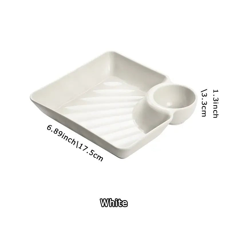 Assiette carrée avec compartiment à sauce - Plateau pour dumplings, sushis, fruits et desserts - Cuisine Chez Nadine